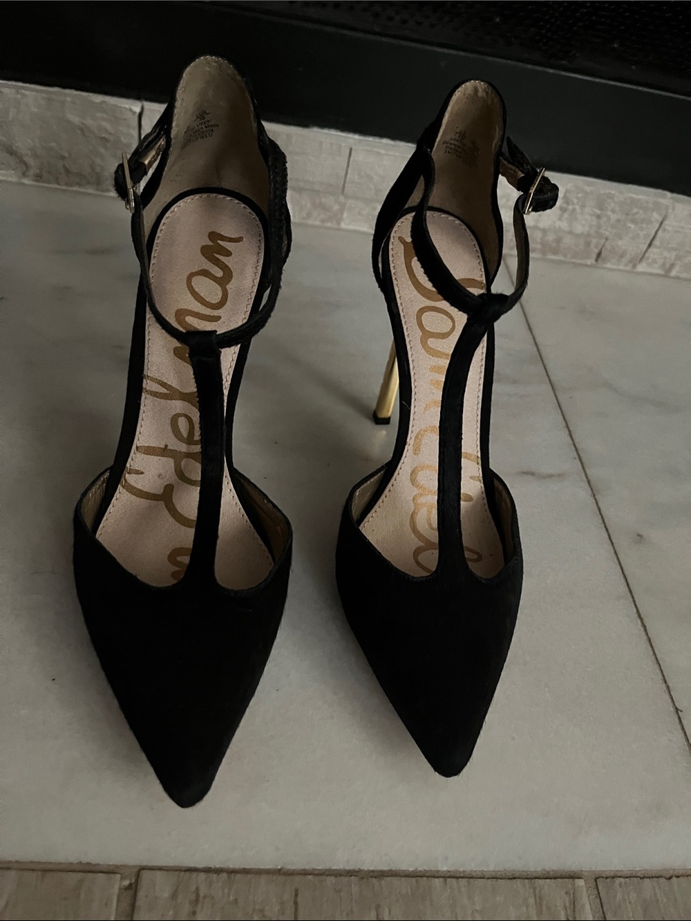 Sam Edelman Black T-Strap Pointed Toe Stiletto Heels
